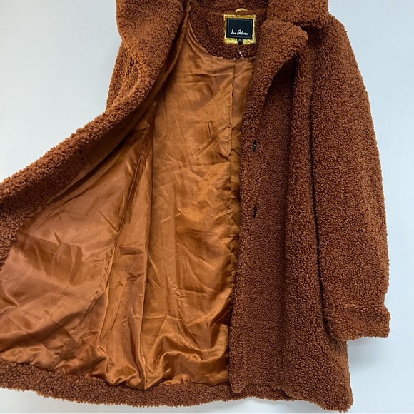 Sam Edelman Shawl Collar Faux Shearling Coat in Cognac Brown Long Teddy XL $240 - Picture 7 of 14